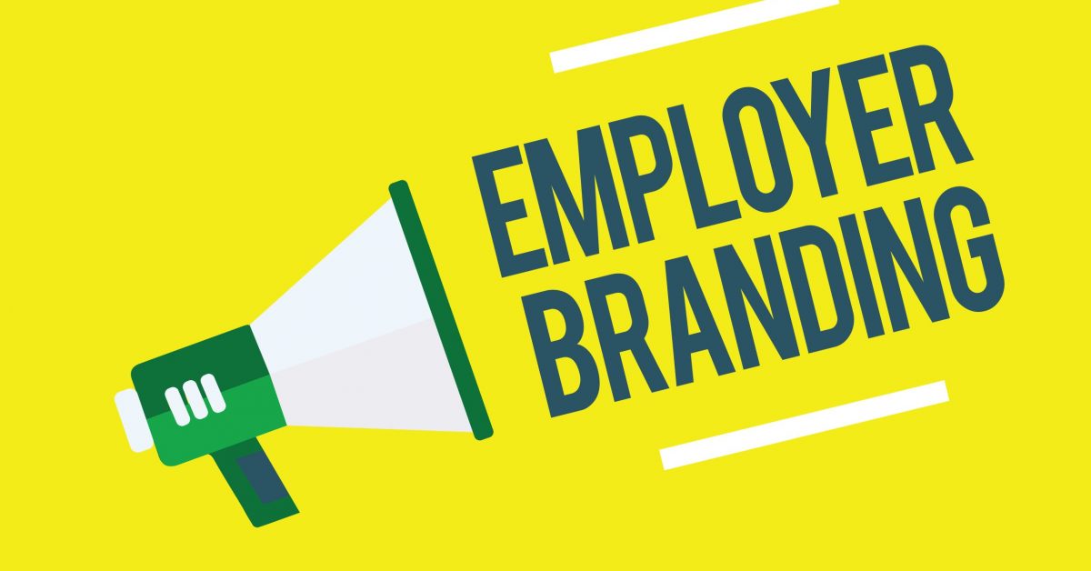 Writing note showing Employer Branding. Business photo showcasing Process of promoting a company Building Reputation Megaphone yellow background important message speaking loud